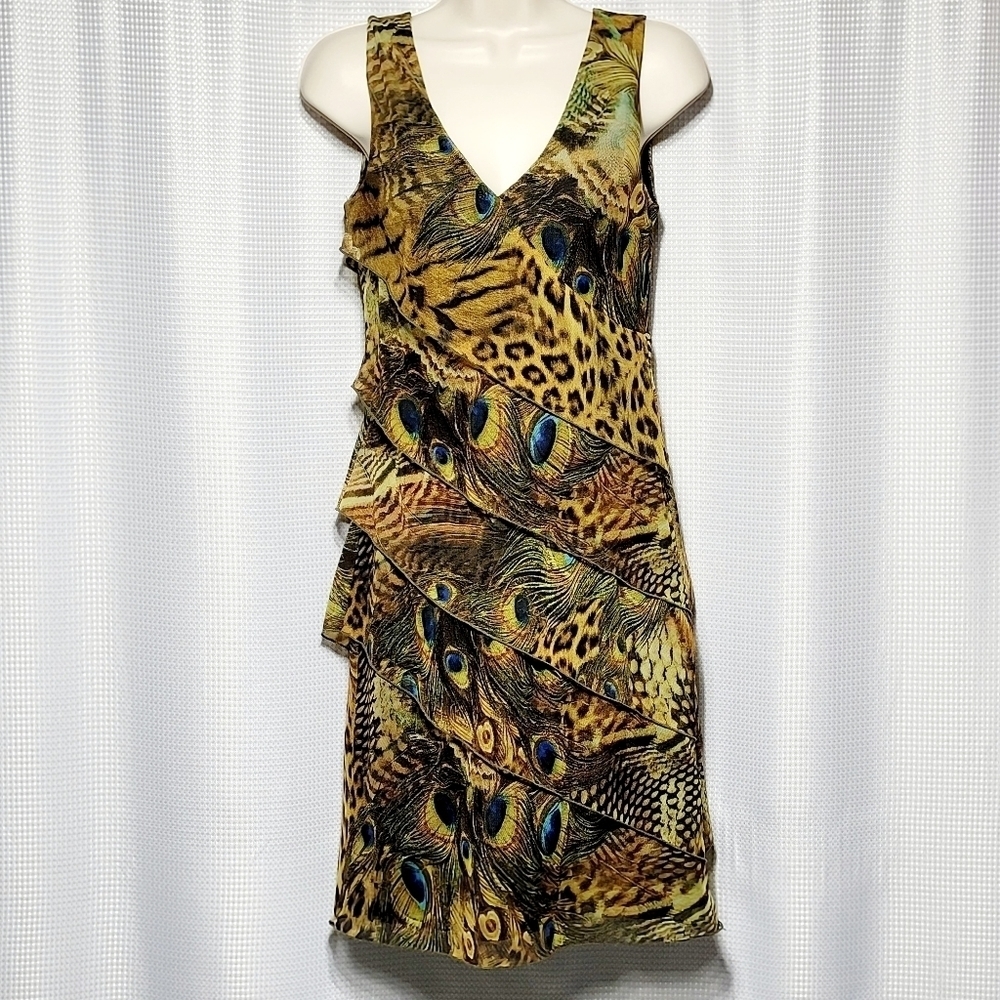 Mesmerize Leopard & Peacock Print Layered Shift Summer Dress Women's (XS)